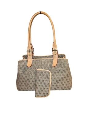 Dooney & Bourke Brown Monogram Tote with Tan Trim With Matching Eyeglass Case